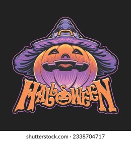 scary pumpkin witch halloween illustration for tshirt design, logo, or stickers