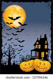 Scary pumpkins by night - Halloween party invitation card  