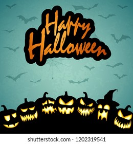 scary pumpkins with different faces with Happy Halloween greetings