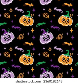Scary pumpkins for Halloween. Kid print. Seamless pattern. Vector.
