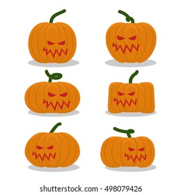 Scary pumpkins for Halloween set. terrible holiday symbol
