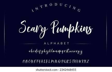 Gruselige Kürbis Handgezeichnetes Vektoralphabet. Moderne Schriftart für monoline Signaturen. Eleganter Schriftzeichen. Beste Alphabet Schöne Kalligrafie Schriftart Schriftzeichen handschriftlich