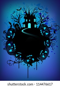 Scary pumpkins and haunted house, scary Halloween background. EPS 10.