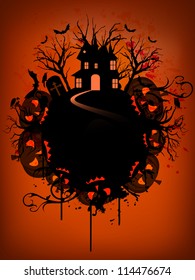 Scary pumpkins and haunted house, scary Halloween background. EPS 10.