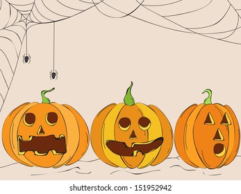 Scary pumpkins on spider web background, can be use as flyer, banner or poster. 