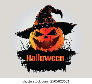 Scary pumpkins scarecrow vector illustration, Halloween pumpkin silhouettes carved into faces
