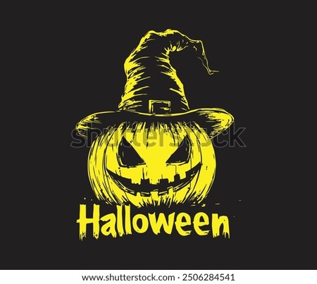 Scary pumpkins scarecrow vector illustration, Halloween pumpkin silhouettes carved into faces