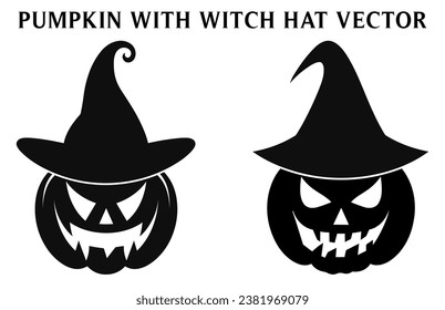 Scary Pumpkins with Witch Hat Clipart, Halloween pumpkin in Witch Hat silhouette Set