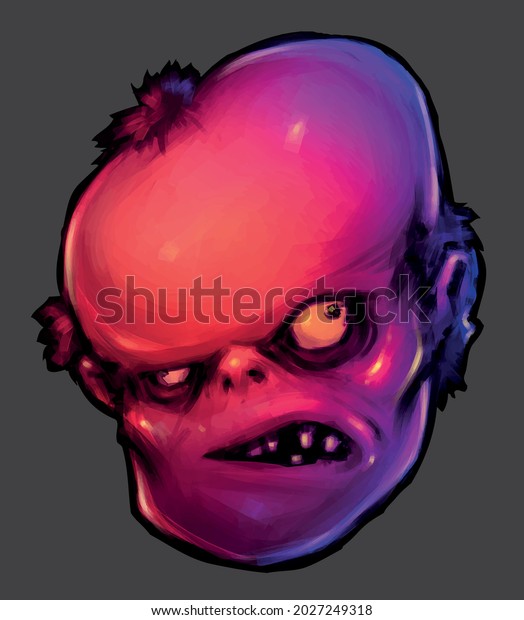 scary purple head ugly face vector illustration
