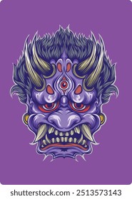 scary purple oni demon mask typical of Japan