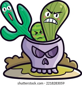 Scary purple skull with cactus in it