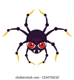 Scary purple vampire spider with big red eyes. Halloween character. Flat vectoe illustration isolated on white background.