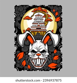 scary rabbit mask illustration for t shirt design