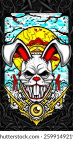 scary rabbit mask illustration for t shirt design