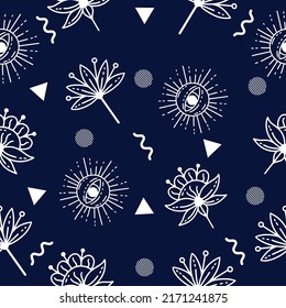 scary random white tarot decoration seamless pattern white object wallpaper on light blue background.