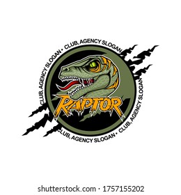 Scary Raptor in the center with open mouth. Team logo template.