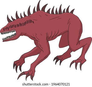 scary red creature creepy monster cartoon vector, beast