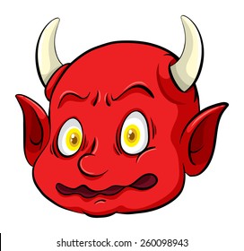 Scary red creature with a horn on a white background