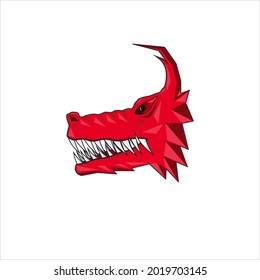 Cabeza de dragón rojo asustado con decoración geométrica, vector de cabeza de dragón rojo