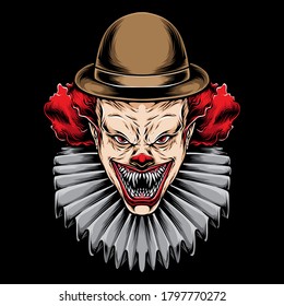 scary red hair clown vector logo