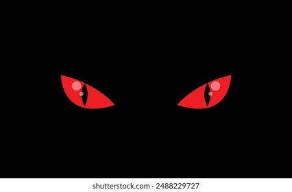 Scary Red Monster Animal Eyes in Darkness. Evil creature or wild cat hunting in the night