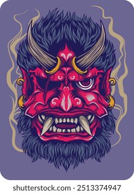 scary red oni demon mask typical of Japan