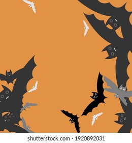 Scary Retro Motion Bats Vector Design Pic. Silver Attack Funny Orange Modern Style Background. Chaos Print Black White Flying Bats Art Pattern. Creepy Light Spooky Grey Halloween Art Illustration.