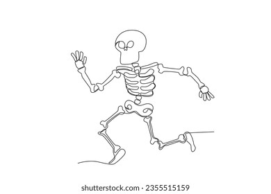 A scary road human skeleton. Human skeleton one-line drawing