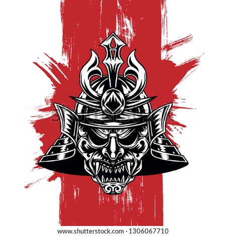 Scary Samurai Armour Helm, Isolated Vector