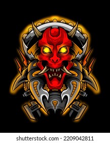 Scary Samurai Face Illustration With Glowing Eyes