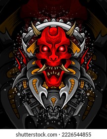 scary samurai face illustration with glowing eyes