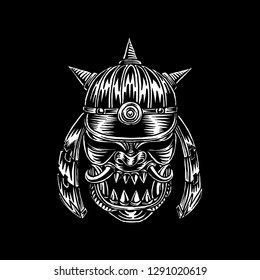 Scary Samurai War Helm Highlight Illustration