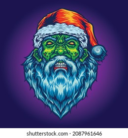 Scary Santa Claus Evil Zombie Christmas Hat Vector illustrations for your work Logo, mascot merchandise t-shirt, stickers Label designs, poster, greeting cards advertising business company or brand