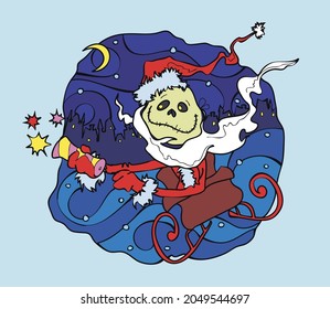 Scary santa claus en trineo con cracker