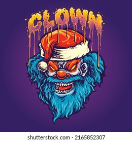 Scary santa clown hat with word lettering vector illustrations for your work logo, merchandise t-shirt, stickers and label designs, poster, greeting cards advertising business company or brands