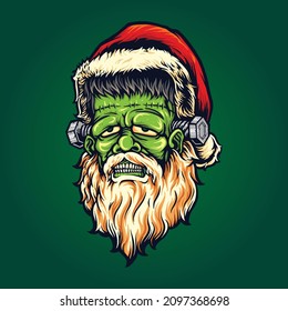 Scary santa frankenstein Halloween Vector illustrations for your work Logo, mascot merchandise t-shirt, stickers and Label designs, poster, greeting cards advertising business company or brands.