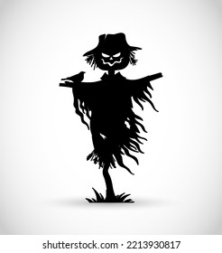 Scary scarecrow black silhouette vector illustration