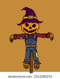 scary scarecrow halloween vector illustration