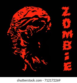Scary screaming zombie red head. Vector illustration. Genre of horror. Danger monster character profile.