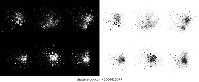 Scary set of paint ink splash black and white scribble vector blood illustration background