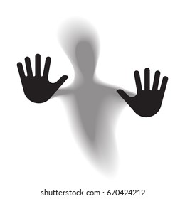 Scary shadow for halloween. Diffused silhouette body through frosted glass. Vector illustration.