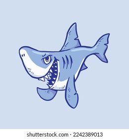 Scary shark cartoon hand drawing illustration
