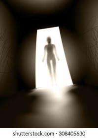 scary silhouette in dark room doorway realistic vector
