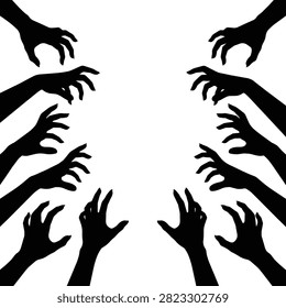 Scary silhouette of many reaching hands