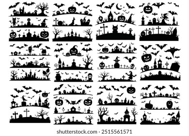 Scary silhouettes on Halloween dividers or borders