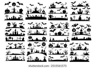 Scary silhouettes on Halloween dividers or borders