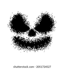 Scary, sinister face. Drawing for a print on clothes. Black ink grunge silhouette. Front view. Vector simple flat graphic hand drawn illustration. The isolated object on a white background. Isolate.