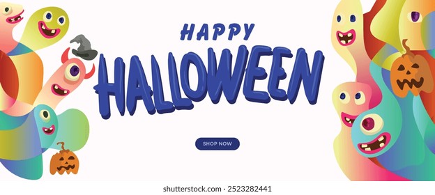 Scary and Sinister Halloween Monsters concept. abstract geometric liquid form. monster halloween with hand drawn banner template vector illustration.