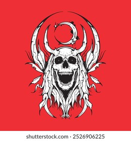 scary skeleton artwork for brand design, evil face, gothic skull symbol, halloween decoration