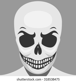 Scary Skeleton Monster for Halloween Makeup. Smiling Spooky Skull with Teeths